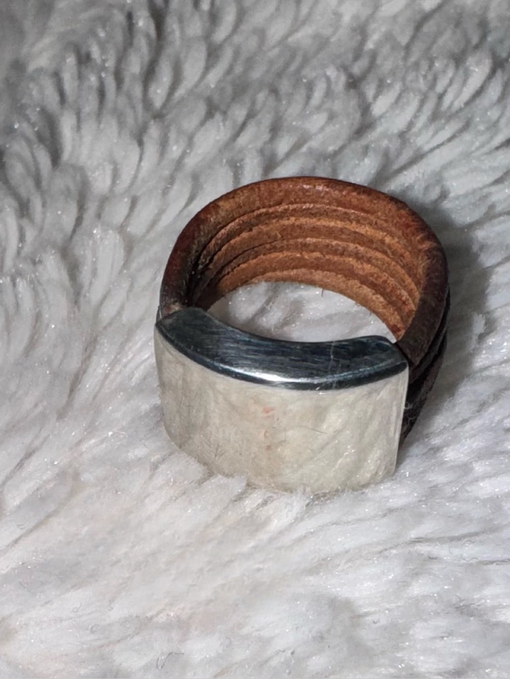 Vintage Sterling Silver Belt Buckle Ring Red Leather Band, size 5